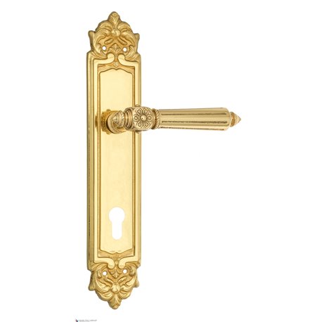 Дверная ручка Venezia "CASTELLO" CYL на планке PL96 полированная латунь