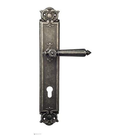 Дверная ручка Venezia "CASTELLO" CYL на планке PL97 античное серебро