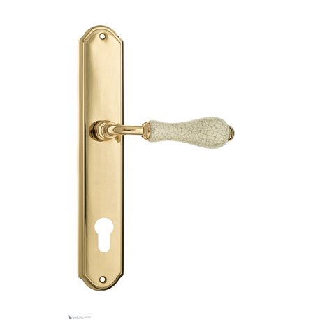 Дверная ручка Venezia "COLOSSEO" белая керамика паутинка CYL на планке PL02 полированная латунь