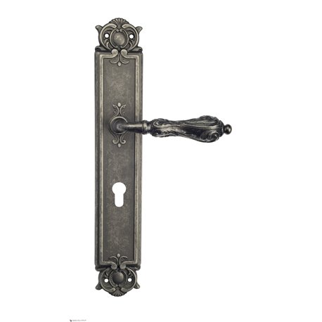 Дверная ручка Venezia "MONTE CRISTO" CYL на планке PL97 античное серебро