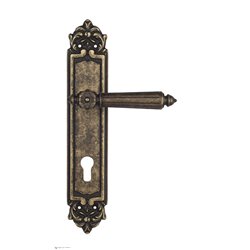Дверная ручка Venezia "CASTELLO" CYL на планке PL96 античная бронза