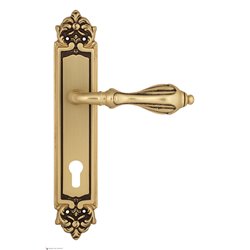 Дверная ручка Venezia "ANAFESTO" CYL на планке PL96 французское золото + коричневый