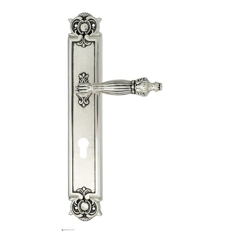Дверная ручка Venezia "OLIMPO" CYL на планке PL97 натуральное серебро + черный