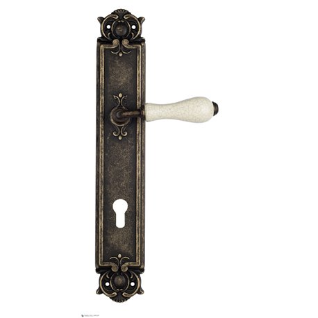 Дверная ручка Venezia "COLOSSEO" белая керамика паутинка CYL на планке PL97 античная бронза