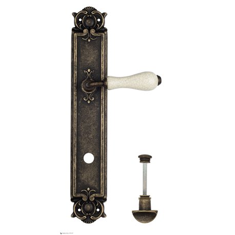 Дверная ручка Venezia "COLOSSEO" белая керамика паутинка WC-2 на планке PL97 античная бронза