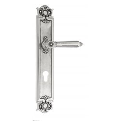 Дверная ручка Venezia "CASTELLO" CYL на планке PL97 натуральное серебро + черный