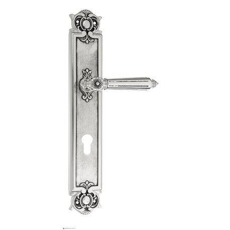 Дверная ручка Venezia "CASTELLO" CYL на планке PL97 натуральное серебро + черный