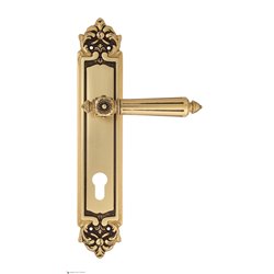 Дверная ручка Venezia "CASTELLO" CYL на планке PL96 французское золото + коричневый