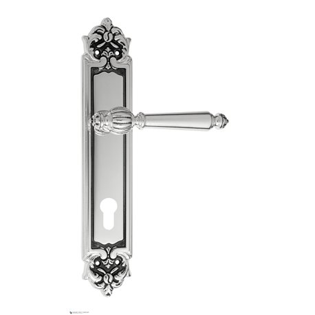Дверная ручка Venezia "PELLESTRINA" CYL на планке PL96 натуральное серебро + черный