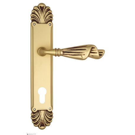 Дверная ручка Venezia "OPERA" CYL на планке PL87 французское золото + коричневый