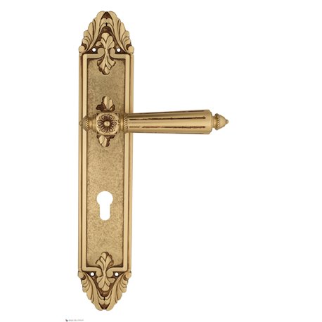 Дверная ручка Venezia "CASTELLO" CYL на планке PL90 французское золото + коричневый