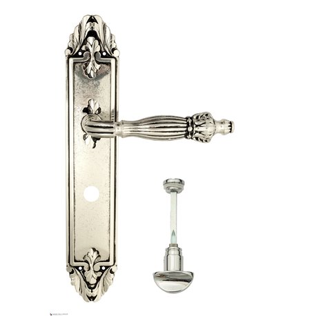 Дверная ручка Venezia "OLIMPO" WC-2 на планке PL90 натуральное серебро + черный