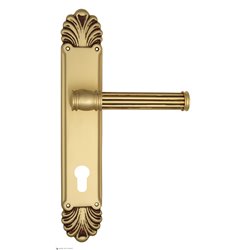 Дверная ручка Venezia "IMPERO" CYL на планке PL87 французcкое золото + коричневый