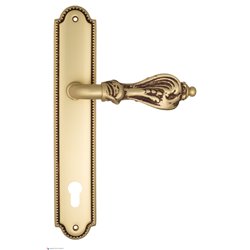 Дверная ручка Venezia "FLORENCE" CYL на планке PL98 французское золото + коричневый