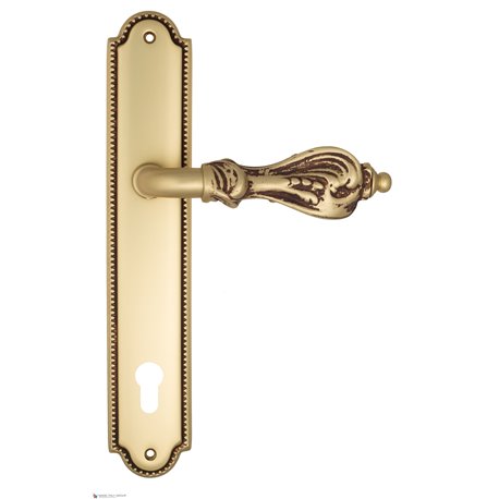 Дверная ручка Venezia "FLORENCE" CYL на планке PL98 французское золото + коричневый