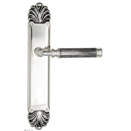 Дверная ручка Venezia "MOSCA" CYL на планке PL87 натуральное серебро + черный