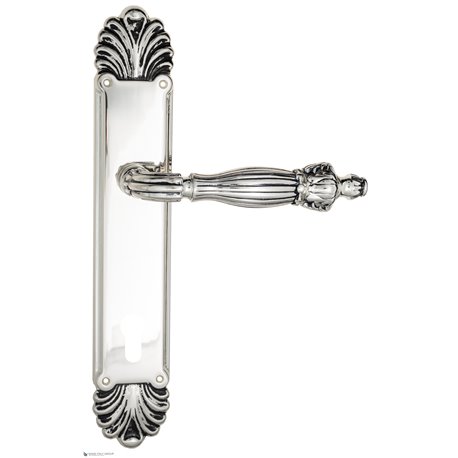 Дверная ручка Venezia "OLIMPO" CYL на планке PL87 натуральное серебро + черный
