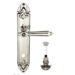 Дверная ручка Venezia "CASTELLO" WC-4 на планке PL90 натуральное серебро + черный