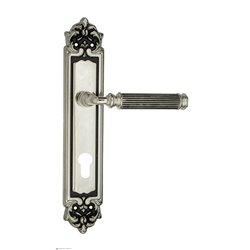 Дверная ручка Venezia "MOSCA" CYL на планке PL96 натуральное серебро + черный