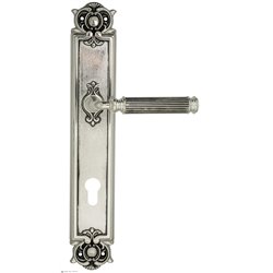Дверная ручка Venezia "MOSCA" CYL на планке PL97 натуральное серебро + черный